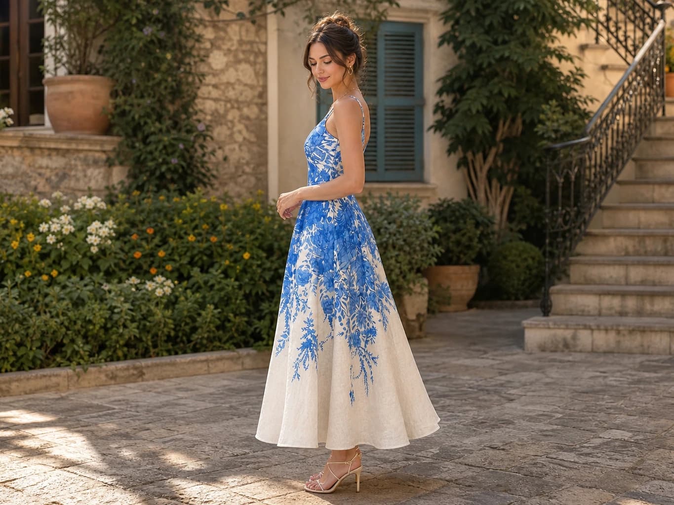 Floral Desenli İnce Askılı Elbise