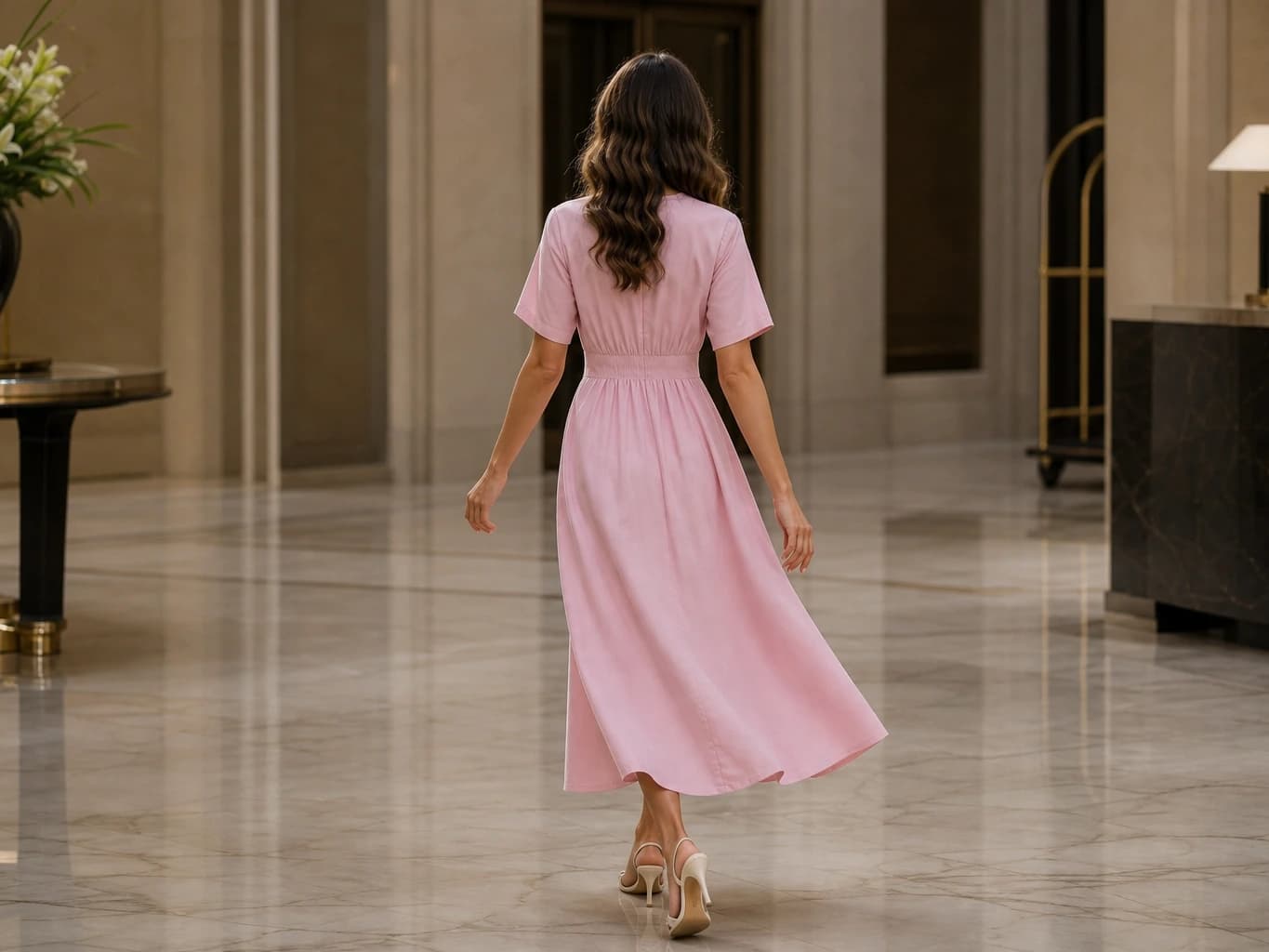 V-Neck Waist-Dart Modal Dress
