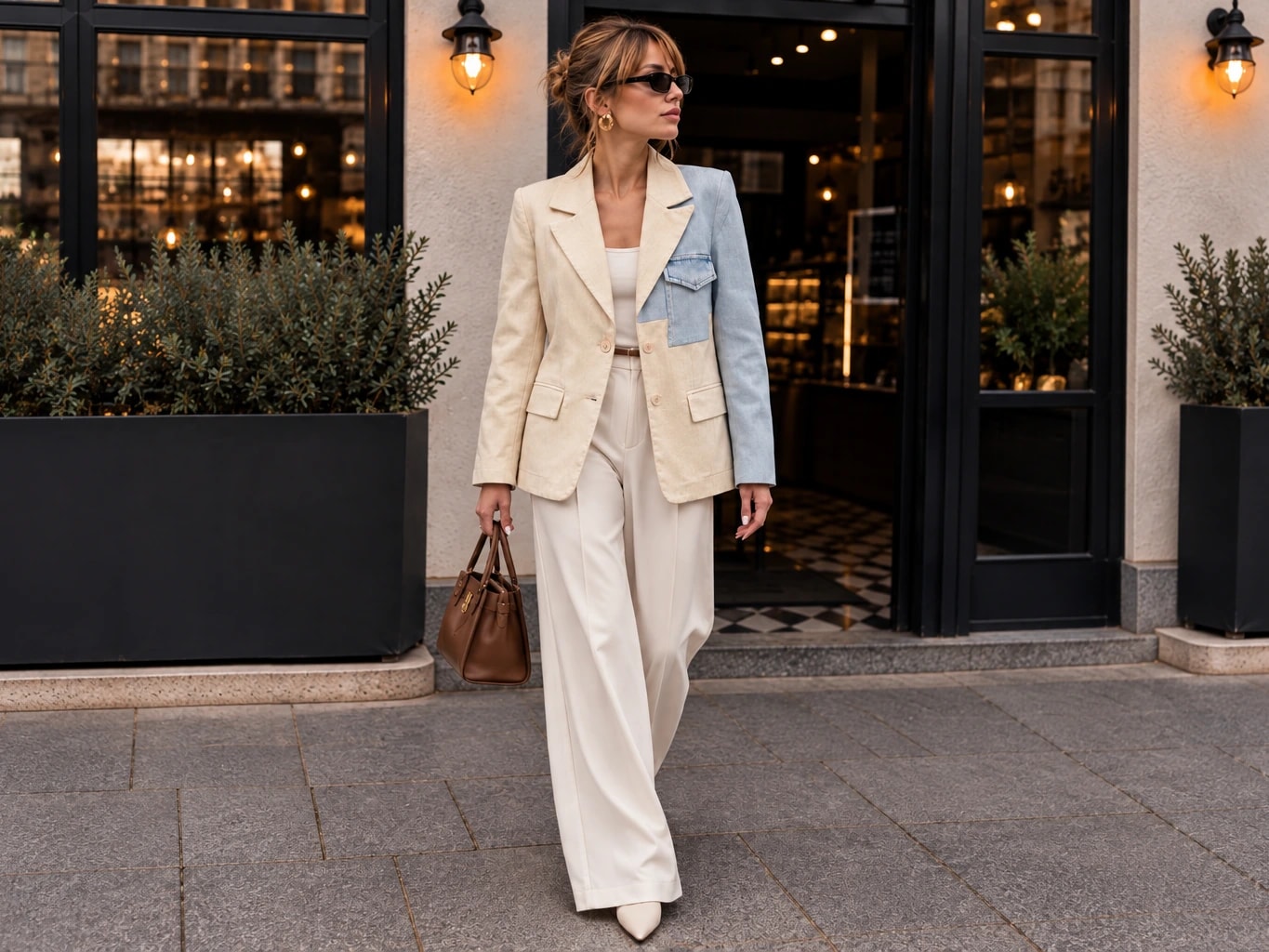 Denim-Trimmed Gabardine Jacket