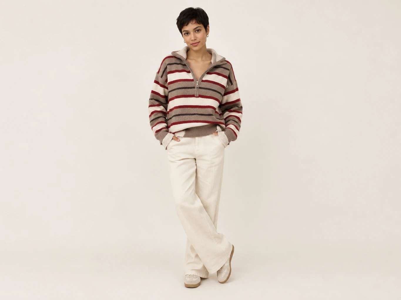 Striped Women's Sweater with Zipper