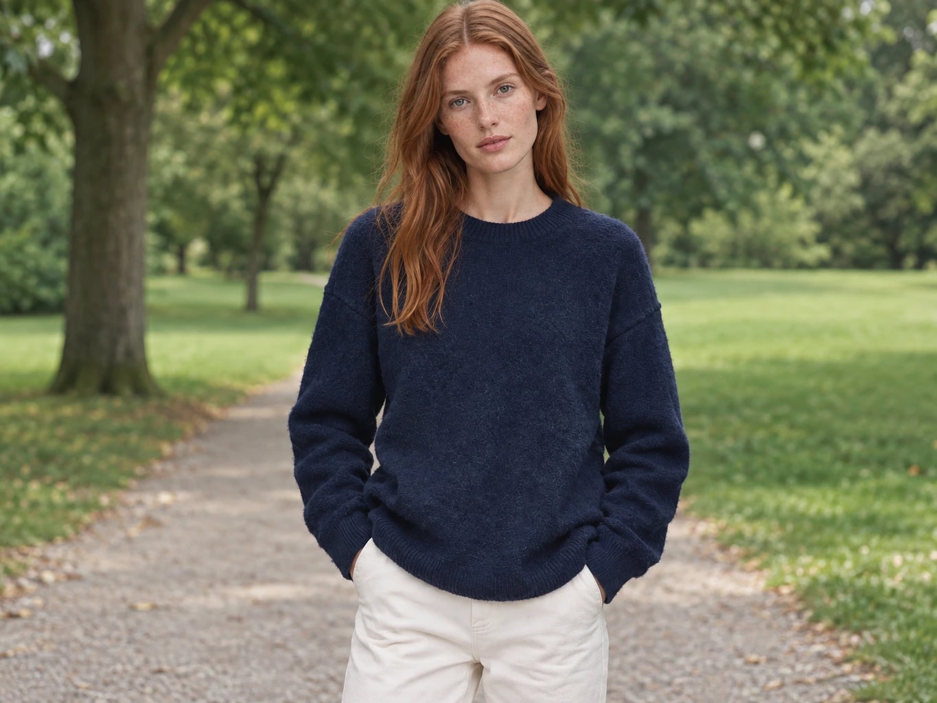 Loose-Fit Crew Neck Knit Sweater