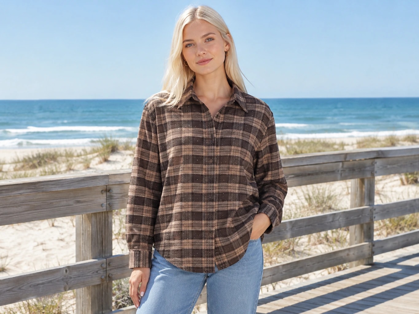 Plaid Rhinestone-Embellished Flannel Shirt