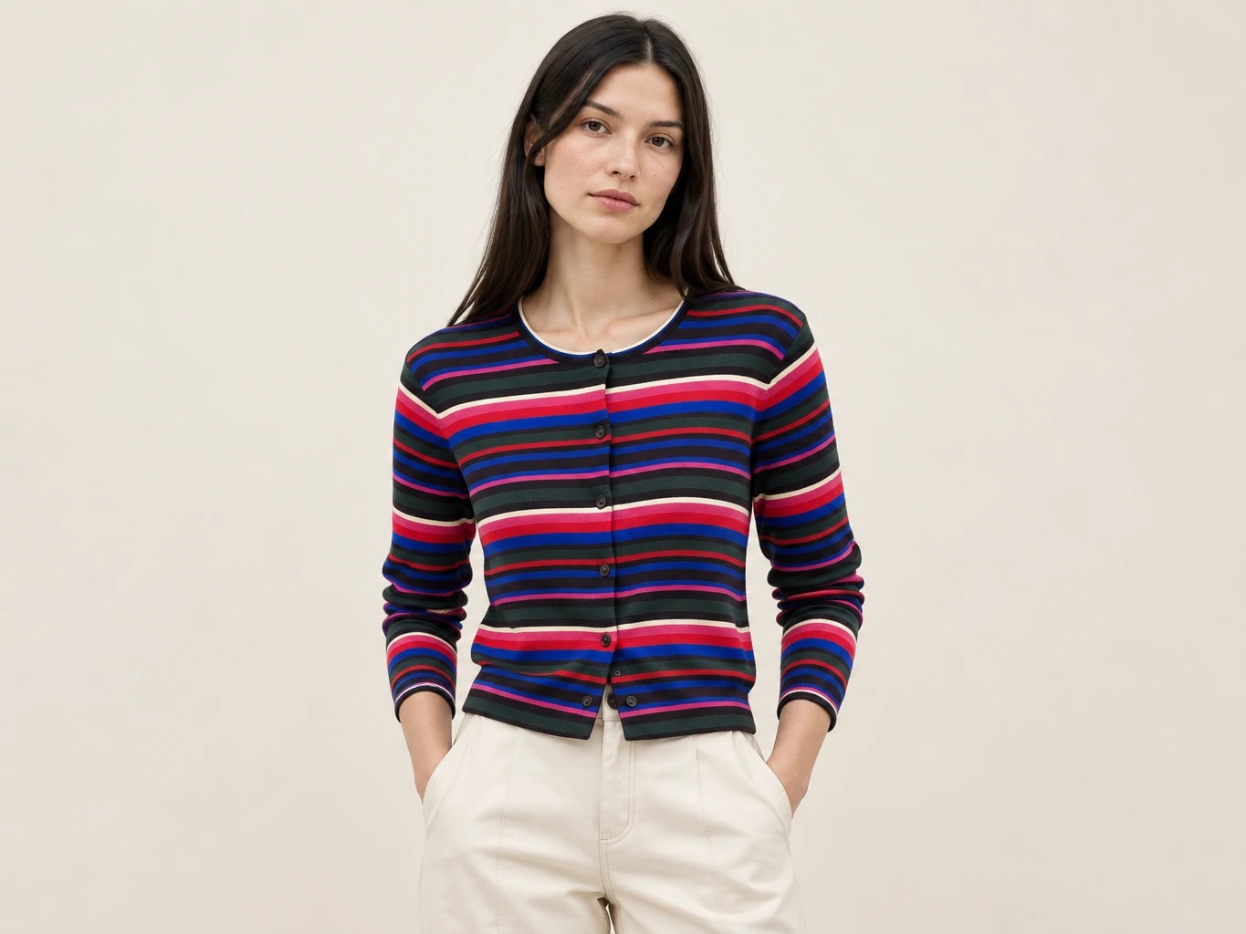 Color-Block Knit Women's Cardigan